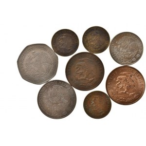 Mexiko, 10 pesos 1979, 1 peso 1971, 50 centavos 1970, 20 centavos 1966,   1970, 5 centavos 1958, 1963, 1967