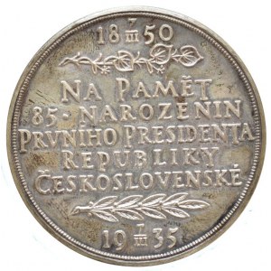 Španiel.O., TGM, medaile k 85. narozeninám 1935, Ag 50 mm, punc na hraně, 49.63g, patina