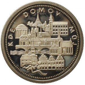 Kde domov můj - České republice, 1.1.1993 Pohled na dominanty Prahy, opis/ korunov.český lev, opis, punc, Ag999,  35 mm, 15.23 g, etue, karta