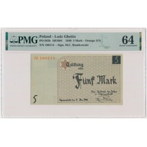 5 marek 1940 - numerator pomarańczowy - PMG 64 - papier kartonowy