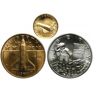 Súprava, USA, America in Space 1988, sada zrkadlových medailí (3 ks).