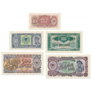 Albania, lot 1-1.000 Leke 1957 (5 pcs.)