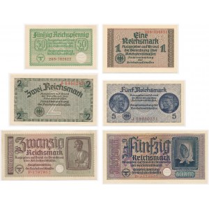 Deutschland, Satz 50 Reichspfennig - 50 Reichsmark (1940-45)(6 Stück).