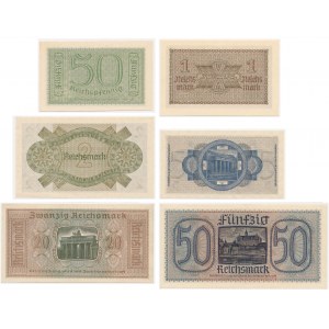 Deutschland, Satz 50 Reichspfennig - 50 Reichsmark (1940-45)(6 Stück).