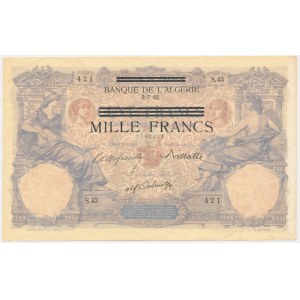 Tunisia, 1.000 Francs 1942-43 - overprint -