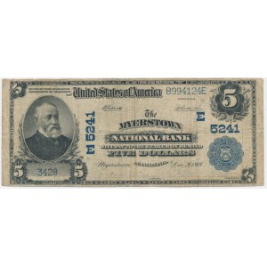 USA, Blaues Siegel, Myerston, Pennsylvania, $5 1919 - Elliot &amp; Burke -.