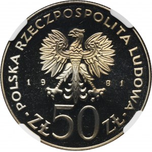 50 złotych 1981 FAO, Światowy Dzień Żywności - NGC PF68 ULTRA CAMEO - LUSTRZANKA