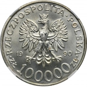 100.000 złotych 1990 Solidarność - TYP A - NGC MS66