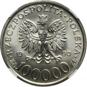 100.000 złotych 1990 Solidarność - TYP B - NGC MS67