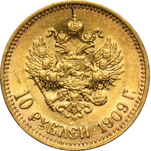 Rosja, Mikołaj II, 10 Rubli Petersburg 1909 Э•Б - RZADSZE