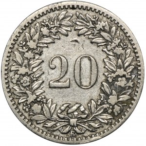 Švajčiarsko, 20 Rappen Bern 1887 B - RARE