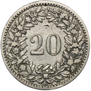 Szwajcaria, 20 Rappen Berno 1887 B - RZADKIE