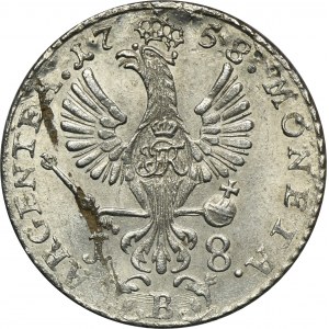 Silesia, Prussia rule, Friedrich II, 18 Groschen Breslau 1758 B