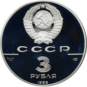 Rusko, ZSSR, 3 ruble Leningrad 1988 - Vladimírove striebro