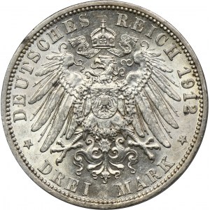 Germany, Kingdom of Prussia, Wilhelm II, 3 Mark Berlin 1912 A