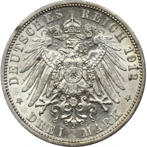 Nemecko, Pruské kráľovstvo, Viliam II, 3 marky Berlín 1912 A