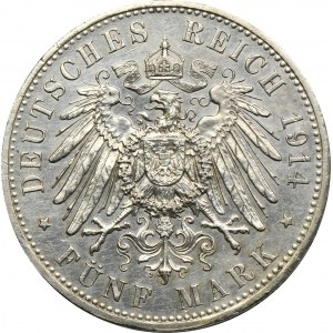 Germany, Kingdom of Prussia, William II, 5 Mark Berlin 1914 A