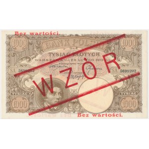 1.000 złotych 1919 - WZÓR - wysoki nadruk - PIĘKNY