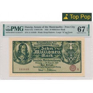 Danzig, 10 Millionen Mark 1923 - A - PMG 67 EPQ