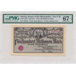 Gdaňsk, 500 milionů marek 1923 - krémový tisk - PMG 67 EPQ
