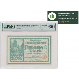 Danzig, 50.000 Mark 1923 - no. 5 digit series with ❊ - PMG 66 EPQ