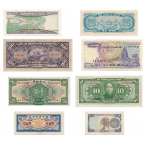 Azja, zestaw banknotów (8 szt.)