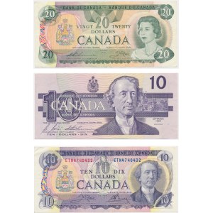Kanada, zestaw 10-20 dolarów 1971-1989 (3 szt.)