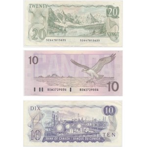 Kanada, zestaw 10-20 dolarów 1971-1989 (3 szt.)