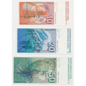 Švýcarsko, sada 10-50 franků 1978-1992 (3 kusy).