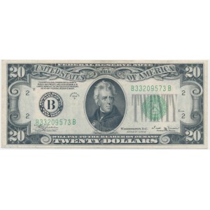 USA, Green Seal, New York, 20 Dollars 1934 - B - Julian & Vinson -