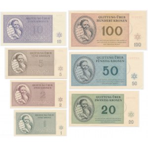 Czechosłowacja (Getto Terezin), zestaw 1-100 koron 1943 (7 szt.)