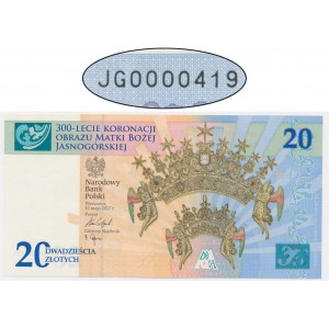 20 złotych 2017 - 300-lecie koronacji Obrazu Matki Boskiej Jasnogórskiej - JG 0000419 - niski numer -