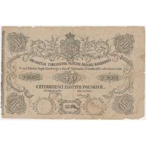 Obligacja Tymczasowa na 40 złotych 1863 - RZADKIE