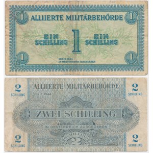 Rakousko, Spojenecká vojenská správa, sada 1 a 2 šilinků 1944 (2 kusy).