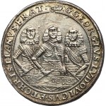 Slezsko, knížectví Legnicko-Brzesko-Wołowskie, Jerzy III Brzeski, Ludwik IV Legnicki a Krystian Wołowsko-Olawski, Thaler Brzeg 1659 EW - RARE