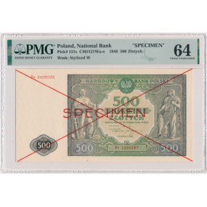 500 złotych 1946 - WZÓR - Dz 1234567/8900000 - PMG 64