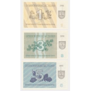 Litva, sada 1-5 talonů 1991 - s doložkou - (3 kusy).