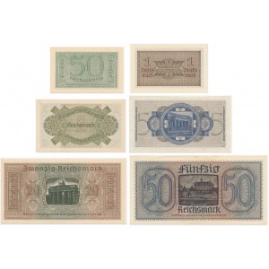 Deutschland, Satz von 50 Reichspfennig - 50 Reichsmark (1940-1945) (6 Stück).