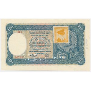 Slovakia, 100 Korun 1940 - SPECIMEN - with adhesive stamp -