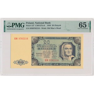 20 gold 1948 - HM 97... - PLASTICATED PAPER - PMG 65 EPQ