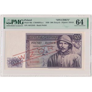 500 złotych 1939 - WZÓR - A 012345 - PMG 64
