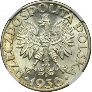 Żaglowiec, 5 złotych 1936 - NGC MS61