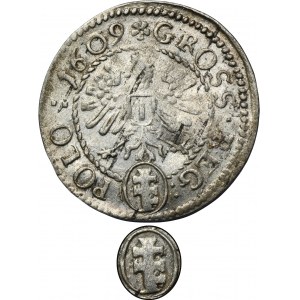 Sigismund III. Vasa, Grosz Kraków 1609 - RARE, Pilawa im ovalen Schild