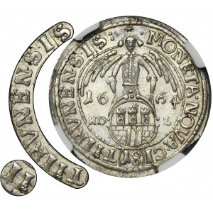 John II Casimir, 1/4 Thaler 1664 HDL - NGC MS62 - VERY RARE, error TIIRVNENSIS