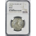 John II Casimir, 1/4 Thaler 1664 HDL - NGC MS62 - VERY RARE, error TIIRVNENSIS