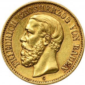 Německo, Bádensko, Frederick I, 20 Mark Karlsruhe 1872 G