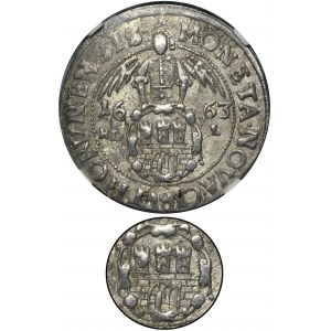 Ján II Kazimír, Ort Torun 1663 HDL - NGC MS63 - dekoratívny štít