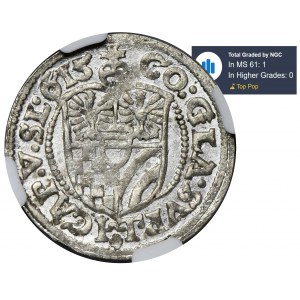 Sliezsko, Ziębicko-Oleśnické kniežatstvo, Karol II, 3 Krajcary Olesnica 1615 - NGC MS61