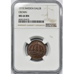 Szwecja, Karol XII, 1 Daler Sztokholm 1715 SM - NGC MS64