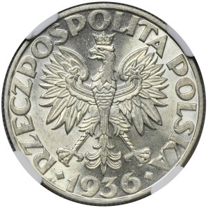 Plachetnica, 5 zlatých 1936 - NGC MS63 - KRÁSNA